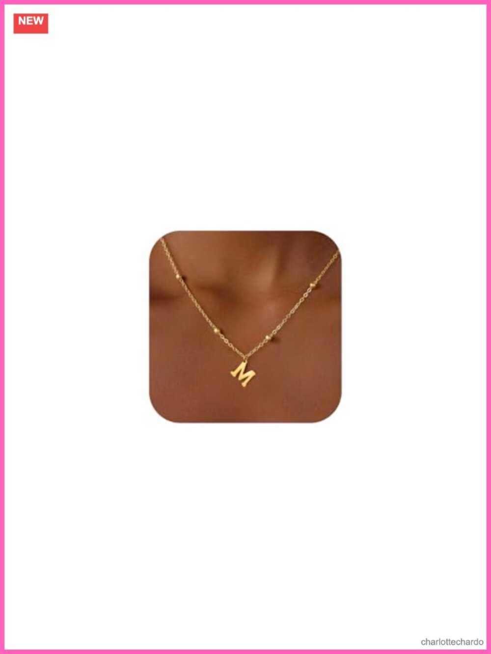 14K Gold Plated Bead Initial Necklace Dainty Letter Pendant